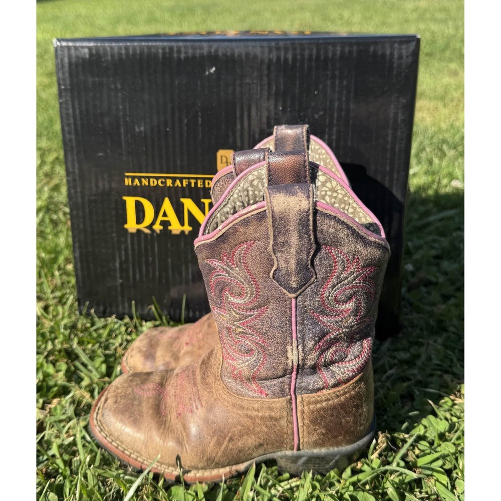Dan Post Boots Kids Size 9 Brown Leather Cowboy Western Square Toe DPC2947